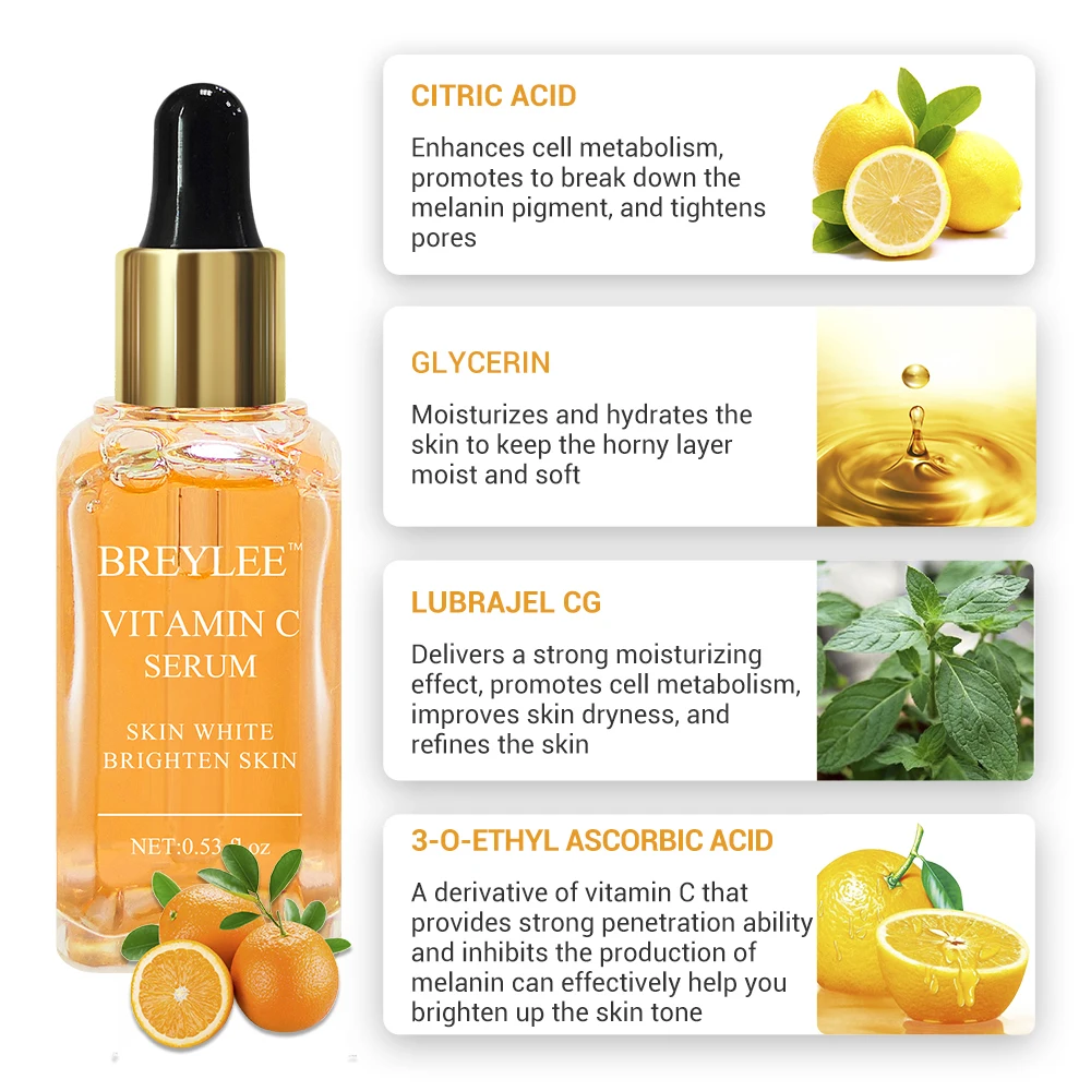 Breylee Vitamin C Whitening Serum Face Facial Brighten Skin Skin Care Fade Dark Spots Freckle Anti-aging Serum Anti Melanin 3pcs