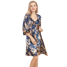 Шелк-как ночные рубашки amp трусы Г-жа пижамы кардиган набор пижамы одежда для сна Удобные ночные рубашки трусы