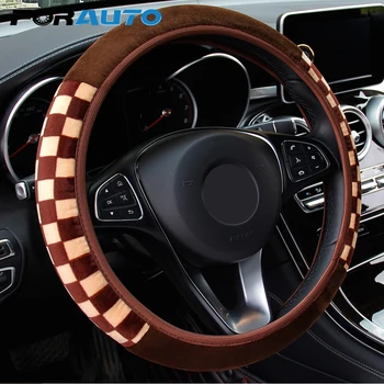 

FORAUTO Car Steering Wheel Cover Car-styling Plush Fabric Diameter 38cm Universal Auto Steering Covers Auto Decor Accessories