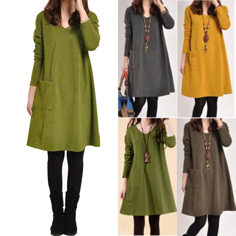

Women's Sweatshirt Dress 2019 Casual Baggy Dress Vintage Plus Size Dress Female V Neck Jumpers Vestidos Pullover Robe Femme 5XL
