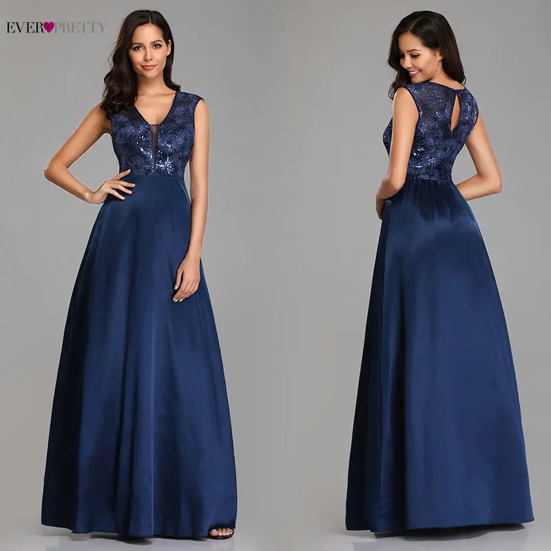 Evening Dress Long Women's Elegant A Line V Neck Appliques Satin Party Gowns Ever Pretty Vestidos Largos De Fiesta Elegante Evening Dress Long Women's Elegant A Line V Neck Appliques Satin Party Gowns Ever Pretty Vestidos Largos De Fiesta Elegante
