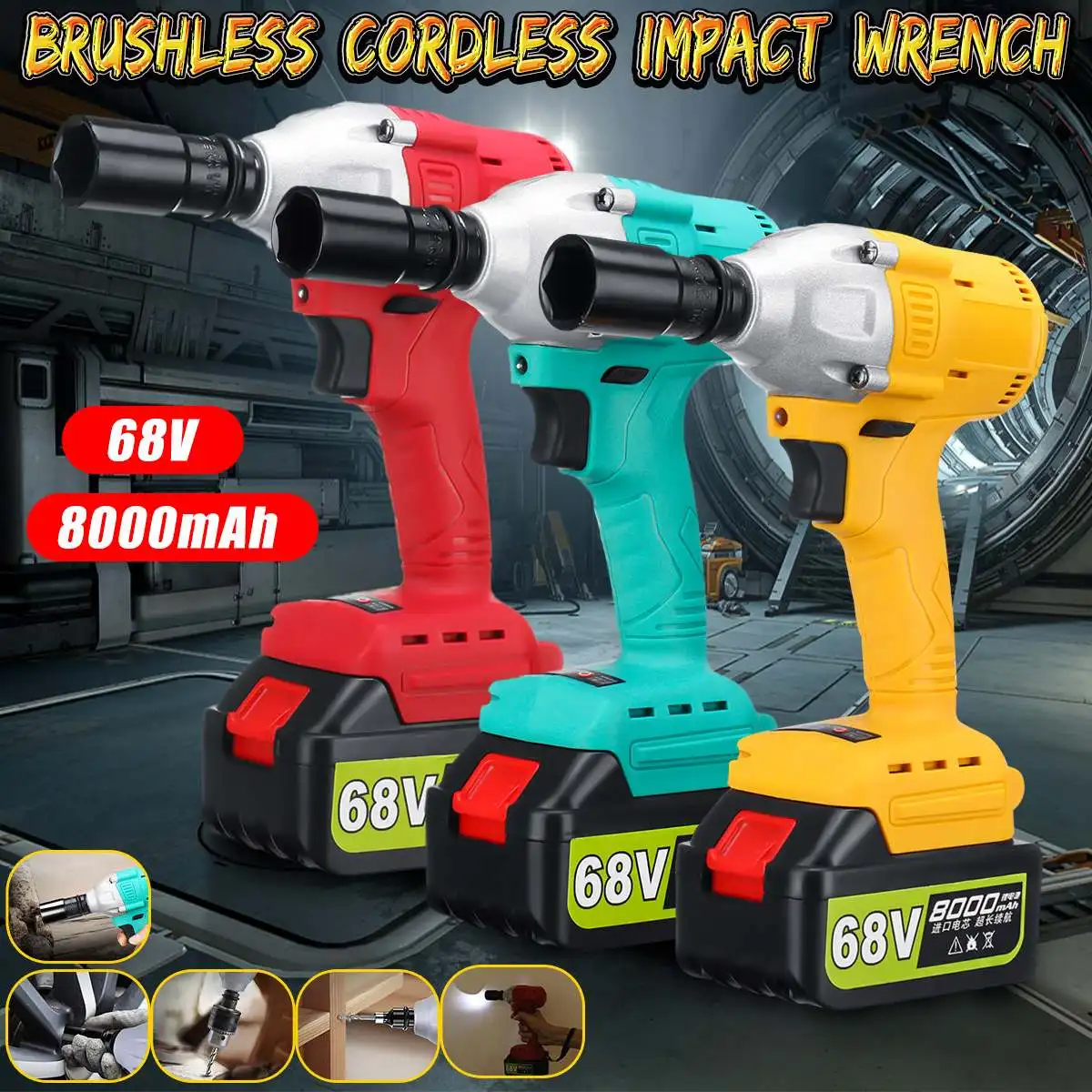 

Brushless/ Cordless Electric Wrench Impact Socket Wrench 68V 8000mAh Li Battery Hand Drill Installation Power Tools