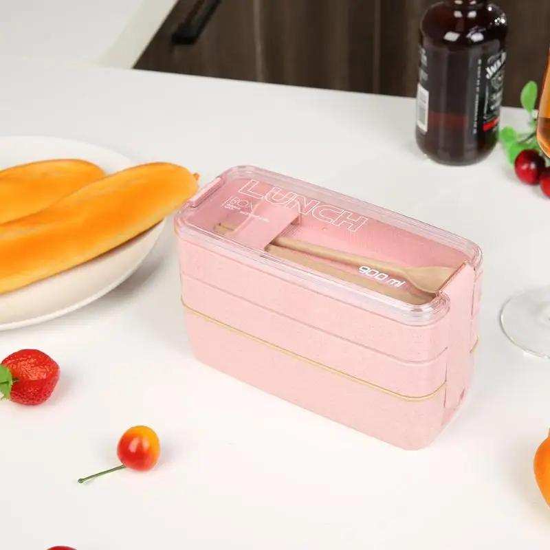 

900ml Lunch Box 3 Layer Wheat Straw Bento Boxes Microwave Dinnerware Eco-friendly Food Storage Container Lunch Box fit for Home