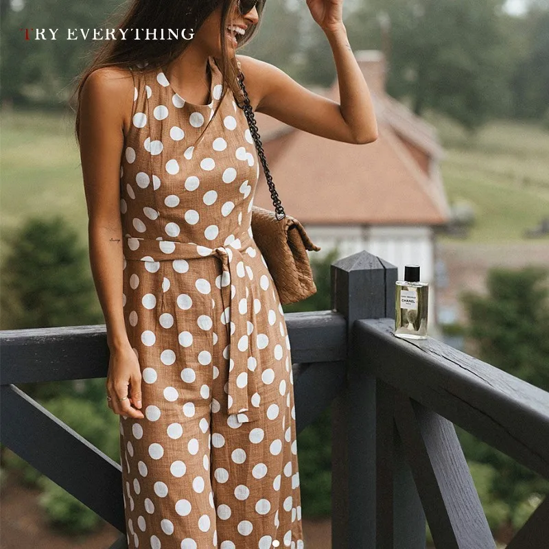 

Polka Dot Casual Jumpsuit Women Summer 2019 Fashion Sleeveless Long Jumpsuit Female Tunic Pants Playsuit Rompers Womens Jumpsuit