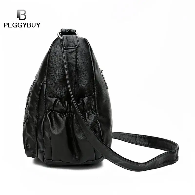 خمر الصلبة حقيبة ساعي للنساء غسلها لينة بو الجلود الأسود Crossbody أكياس الأزياء شنطة كتف بولسا Femimina