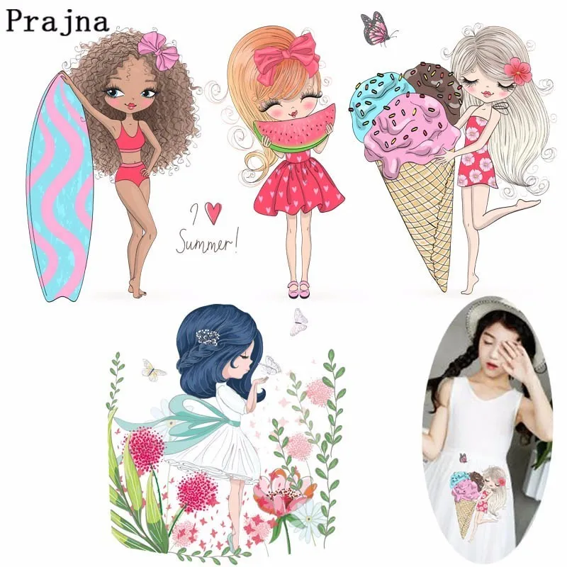 

Prajna Heat Transfer Patch Vinyl DIY Iron On Transfers For Clothing Bikinni Girl Printed In Dress Summer Flower Cute Sticker F