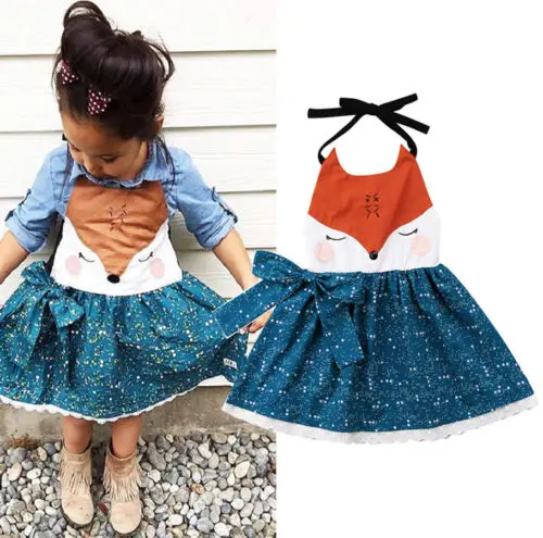 

Cute Baby Girls Dress Toddler Kids Halter Cartoon Backless Summer Party Dress Summer Cartoon Sundress Clothing