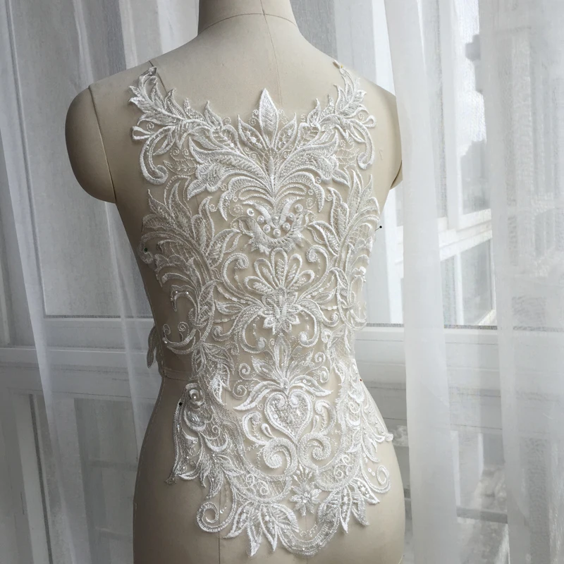 

Luxury Embroidery Lace Flower Stickers DIY Wedding Dress Chest Back Large Embroidered Piece Rayon Material Model Show Costume