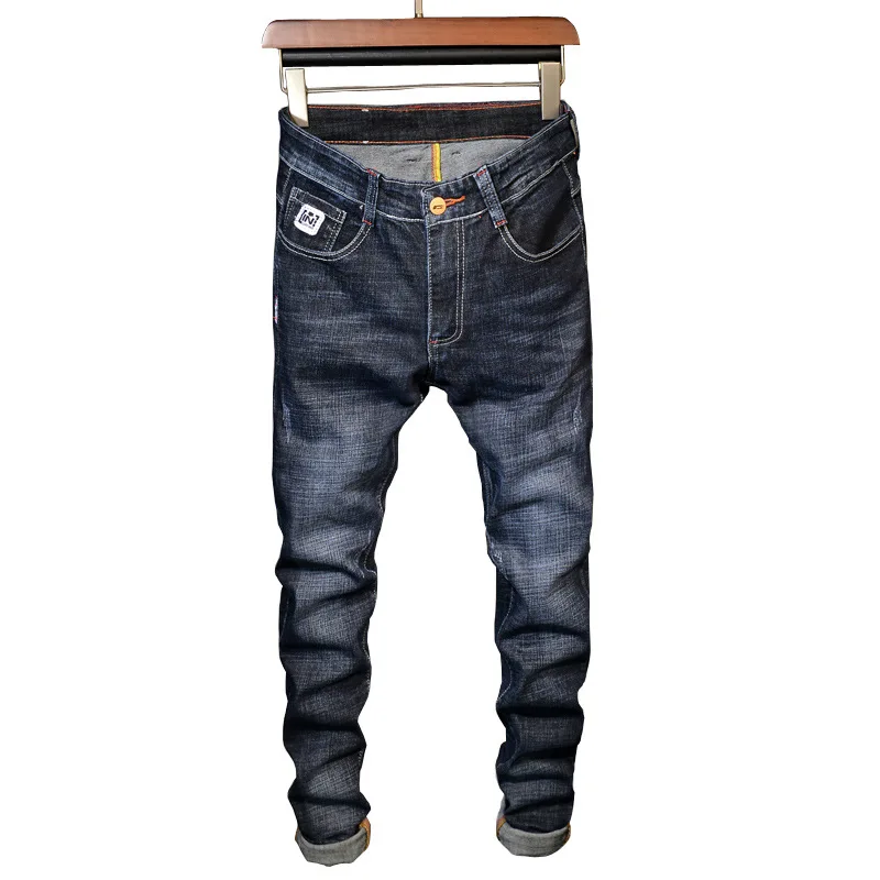 Sale Biker 2018 Elastic Winter New Black Small Straight Tube Youth Casual Full Length Fake Zippers Skinny Solid Light Jeans Men 