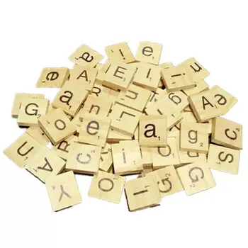

100 Wooden Alphabet Scrabble Tiles Black Letters & Numbers For Crafts Wood-black