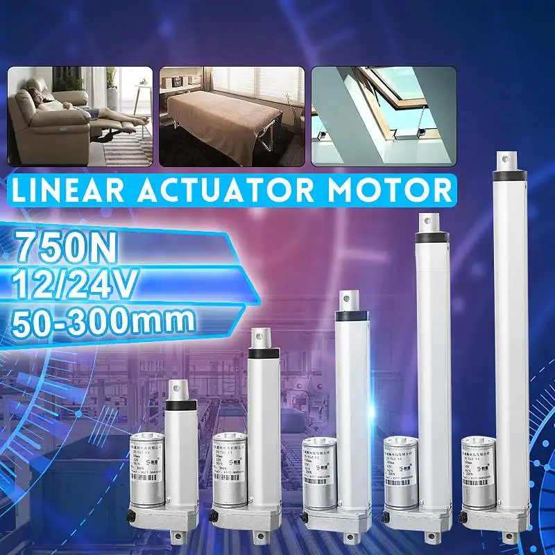 

Linear Actuator Motor 12/24V 750N 50/100/150/200/250/300mm Stroke Tubular Motor Linear Actuator Door Opener Bracket Lift Tubular
