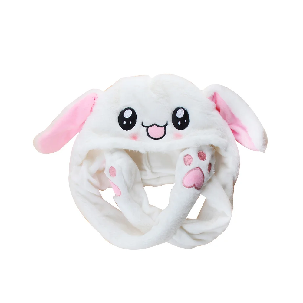 

Super Cute Hand Plush Rabbit Hat Movable Ear Popping Up Hat Party Favor Animal Hat Moving Ear Cap Plush Bunny Hat Party Supplies