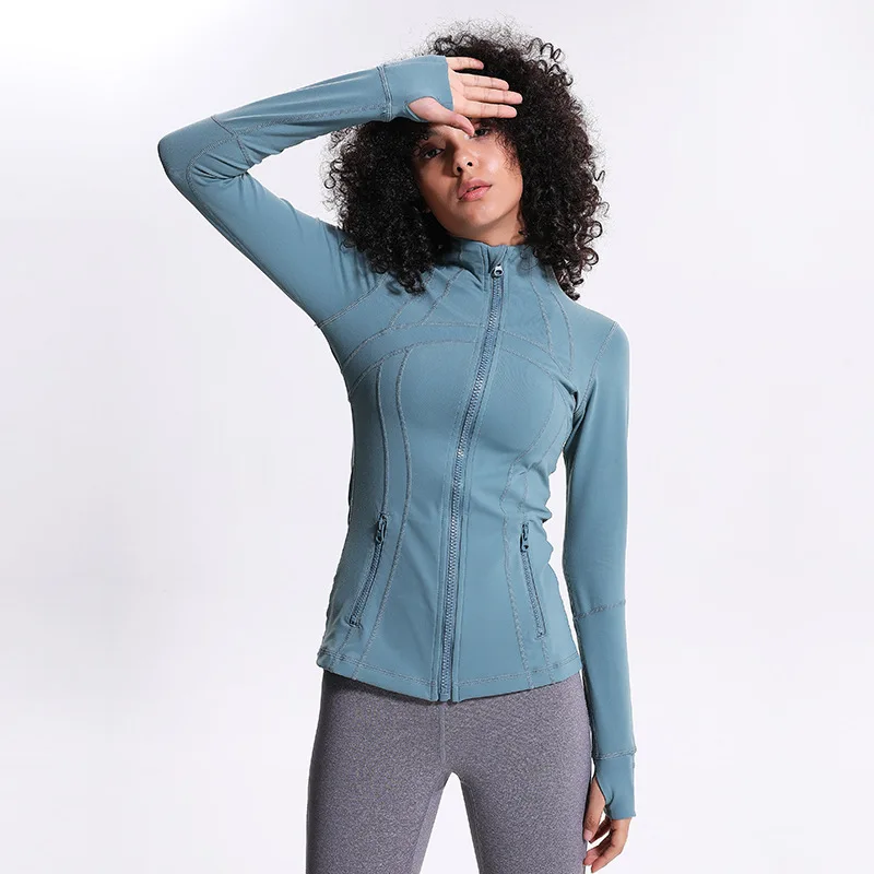 

New Pattern Yoga Bodybuilding Loose Coat Woman Self-cultivation Elastic Force Motion Loose Coat Zipper Run Long Sleeve On