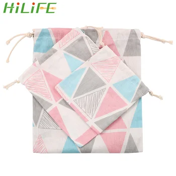 

HILIFE Drawstring Tote Organizer Bag Printed Fabric Cotton Travel Bags For Socks Underwear Toy Storage Bags Sundries Rope Pouch