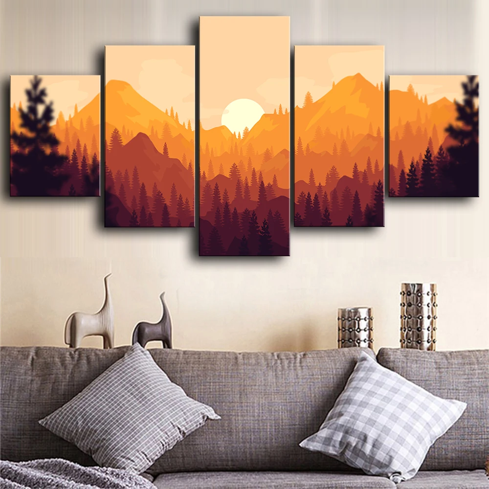 Forest Sunset Canvas Posters Home Decor Wall Art Framework 5 Pieces Paintings For Living Room HD Prints Modern Pictures | Дом и сад