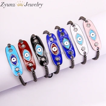 

5PCS ZYZ328-2638 Enameled CZ pave eye connector macrame bracelet, CZ/Micro pave bead/Cubic Zirconia CZ space connector Bracelet