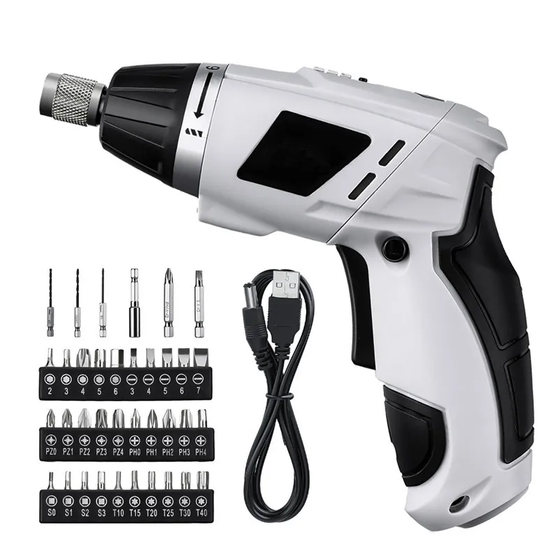 

Portable 38Pcs 3.6 V 1300mAh USB Electric Screwdriver Cordless Drill Power Screw Driver Tool With Screw Bits Grey and Black