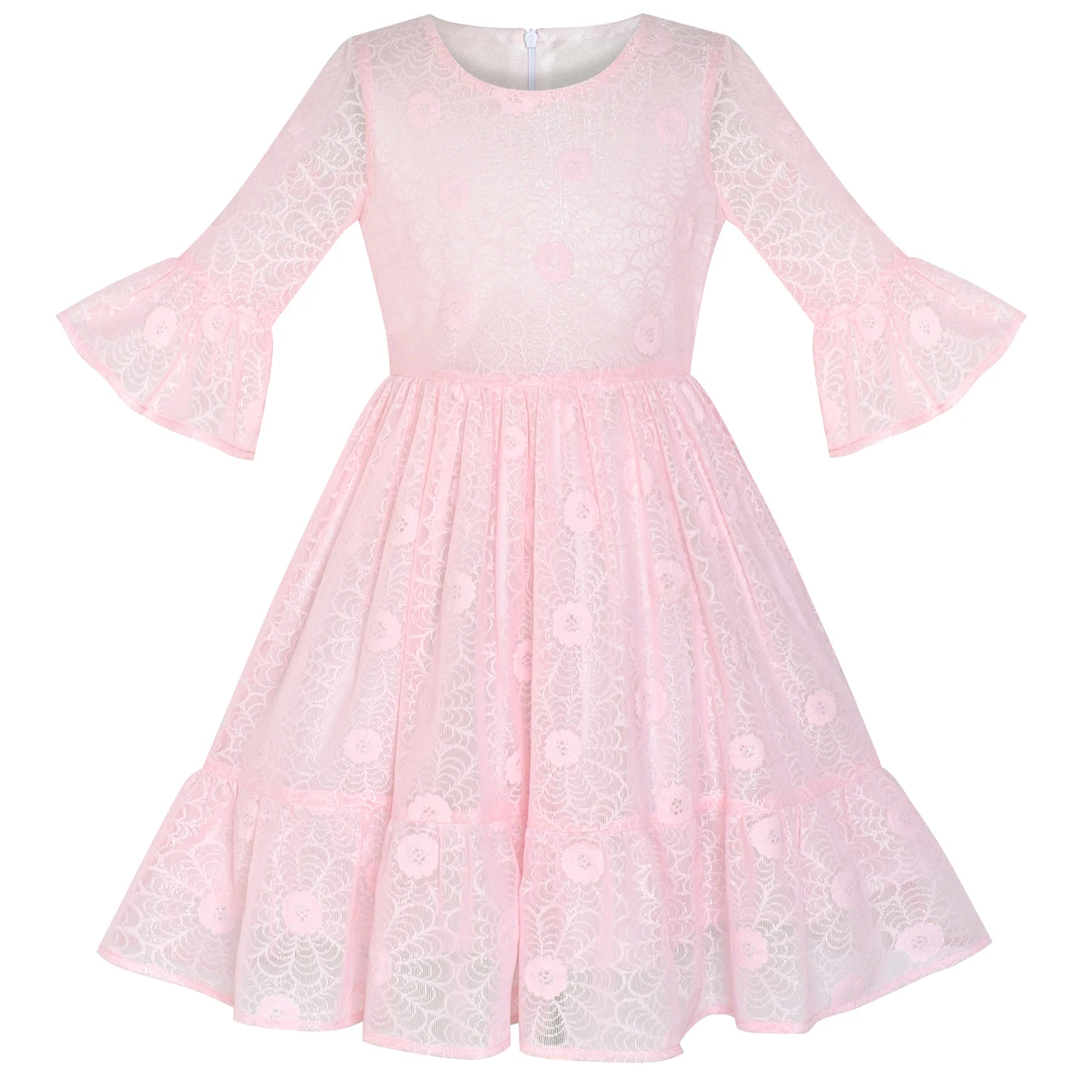 

Flower Girl Dress Pink Lotus Sleeve Lace Princess Party Dress 2019 Summer Wedding Dresses Children Clothes Pageant Sundress
