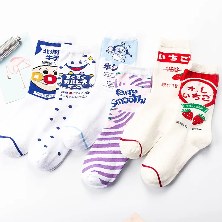 

Women Cartoon Comic Letter In Tube Socks Street Cotton Drinks Cozy Time Short Below The Knee JP Preppy Style Autumn Sweet Kawaii