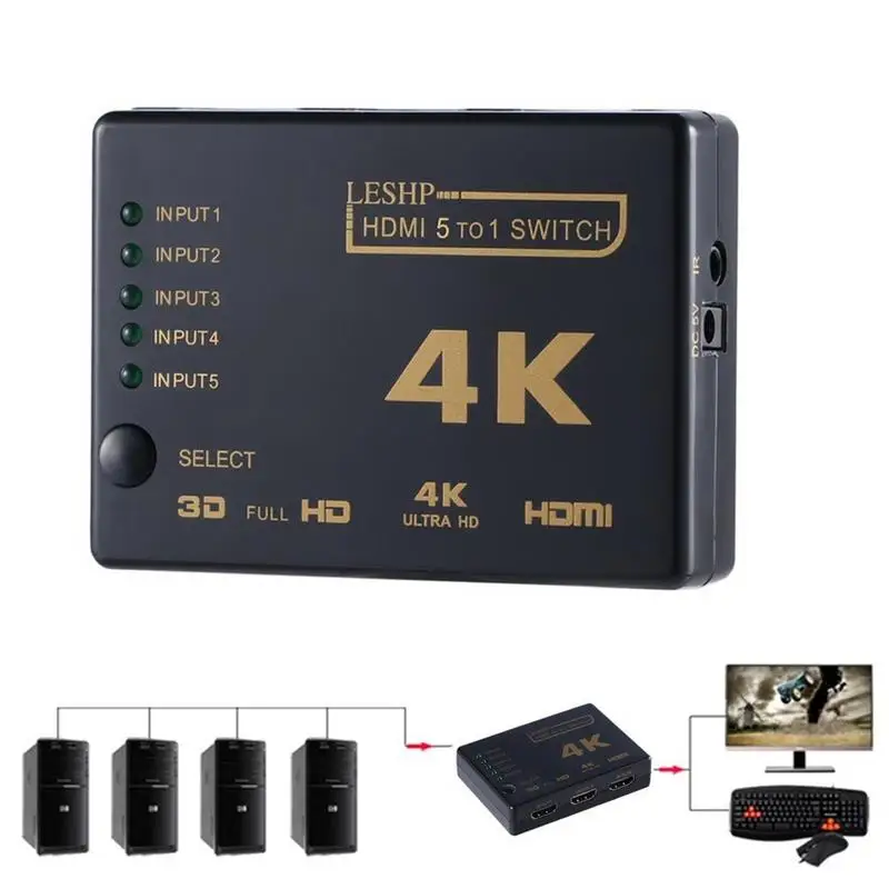 5 портов Switcher 1,4 HDMI Switcher 5 вход на 1 выход 4 к * 2 к ИК-пульт дистанционного переключателя селектор разветвитель коробка ультра с концентратором