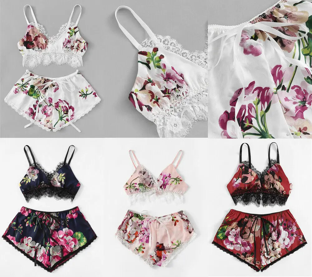 

Woman Sexy Exotic Sets Ladies Floral Lingerie Set Dress Women Nightwear Underwear Sleepwear + G-string Babydol Homewearl