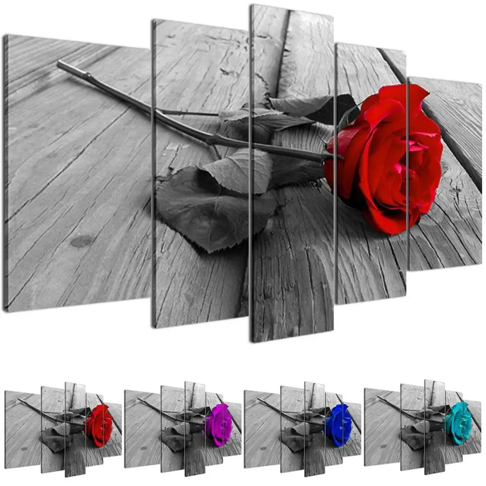 

Adeeing 5Pcs/Set Rose Pattern Printing Wall Art Pictures without Frame for Home Decor