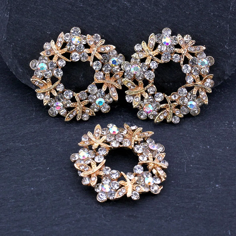 

vintage fashion dragonfly shape Accessories Jewelry for shoes and brooches necklace gold Round Crystal Rhinestone Ribbon Buckle