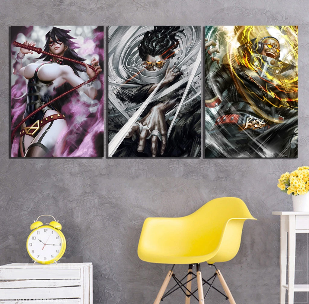 

3 Piece HD Cartoon Picture My Hero Academia Teachers Poster Artwork Digital Art Boku No Hero Anime Poster Wall Art Paintings