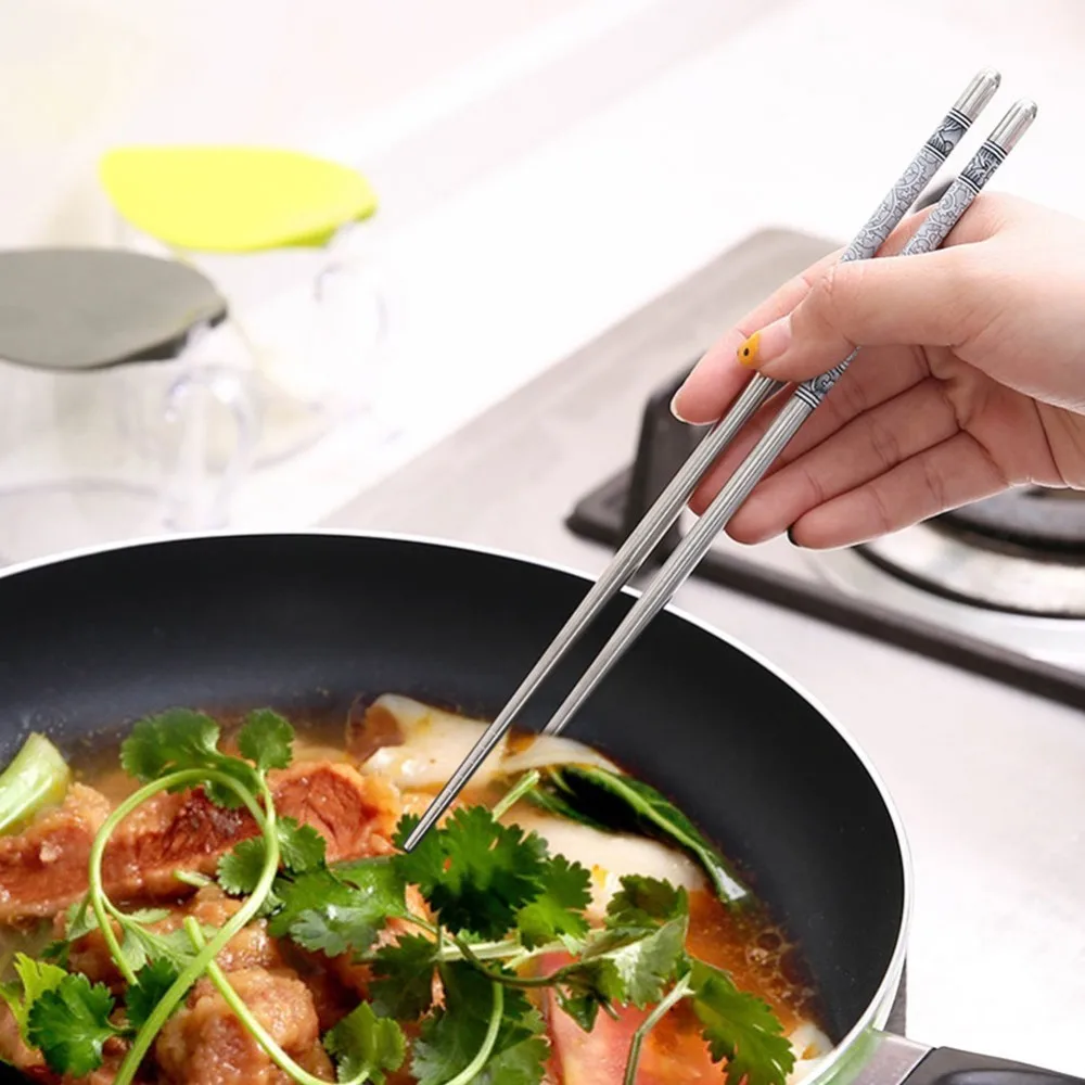5 пара из нержавеющей стали посуда китайский стиль многоразовые палочки для еды посуда Серебристый Стальной противоскользящие бытовые металлические палочки для еды