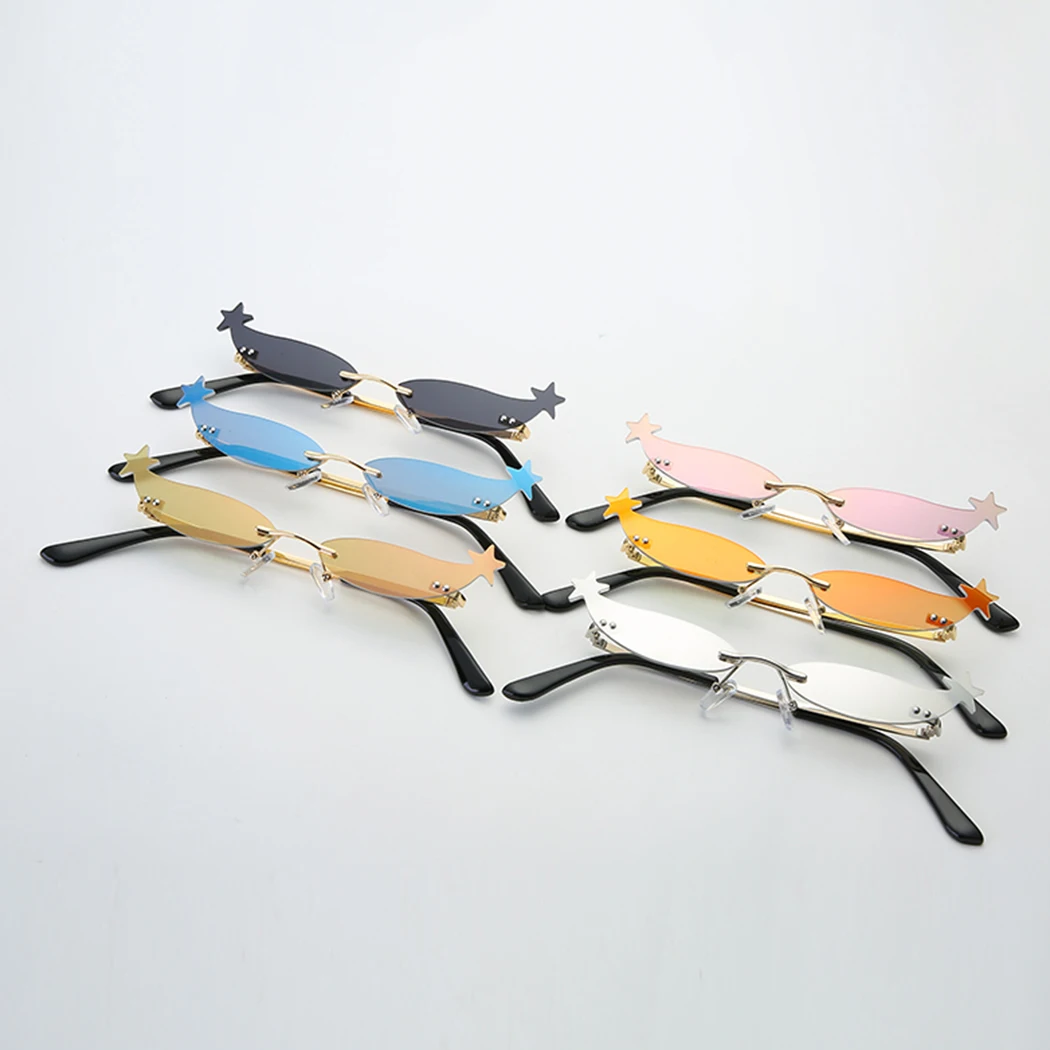 

Brand Designer Narrow Sunglasses Fashion Cool Star Small Sunglasses Metal Frame Hip Hop Rimless Cat Eye Sunglass Women Eyewear