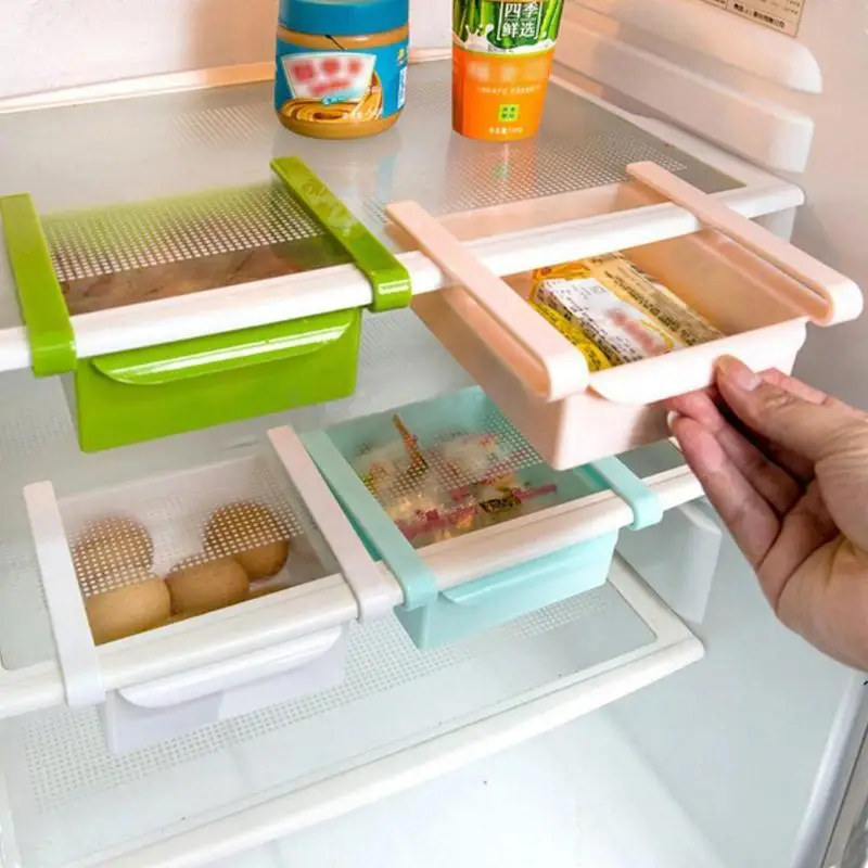 

Kitchen Organizer Adjustable Kitchen Refrigerator Storage Rack Fridge Freezer Shelf Holder Pull-out Drawer Organiser Space Saver