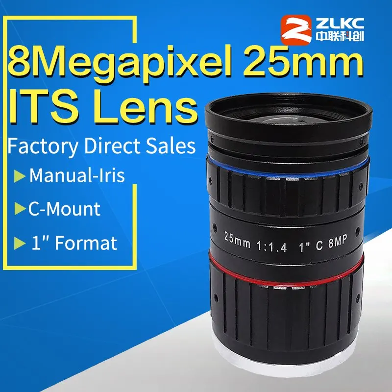 

C Mount lens 25mm 8Mega Pixel ITS 1"Format sensor lenses Correction Industrial camera manual Iris HD CCTV Lens plate recognition