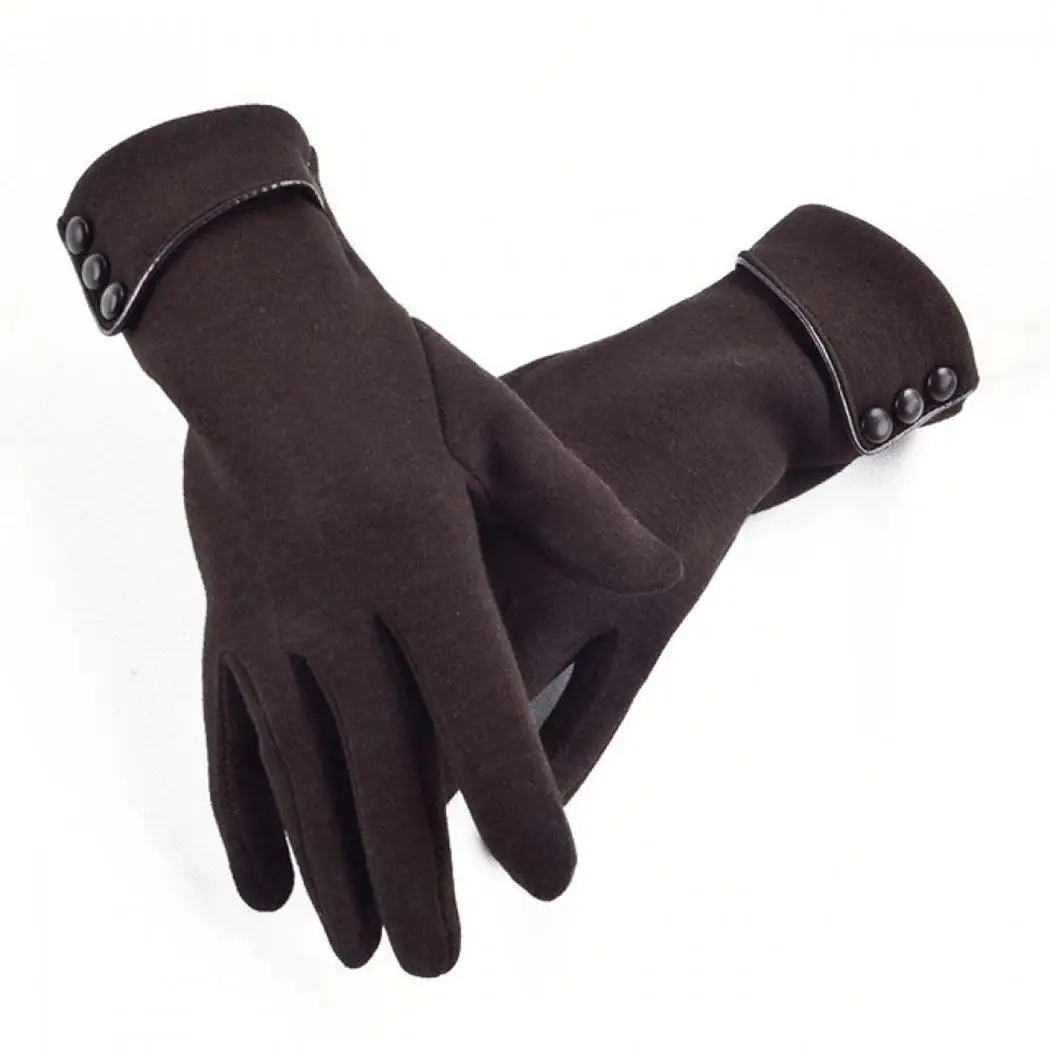 

Women Casual Windproof Solid Wrist Gloves Outdoor Soft Winter Warm Button Gloves