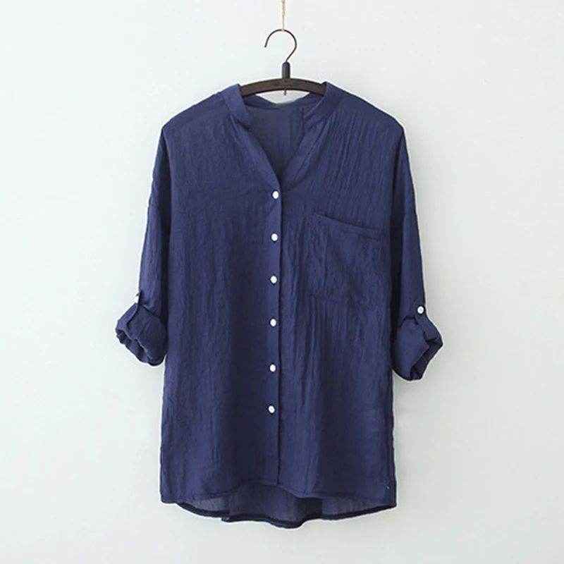 

Korean Women Cotton Linen Button Down Loose Casual Career Shirt Tops Blouse N M