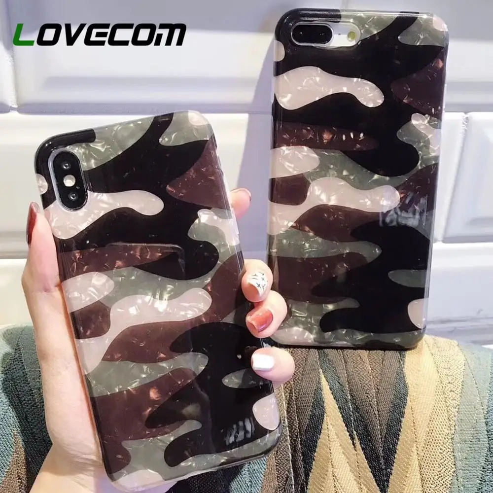 

LOVECOM Camouflage Army Military Color Conch Shell Grain Soft Phone Case For iPhone 6 7 8 Plus X XS MAX Glossy Soft Cover Case