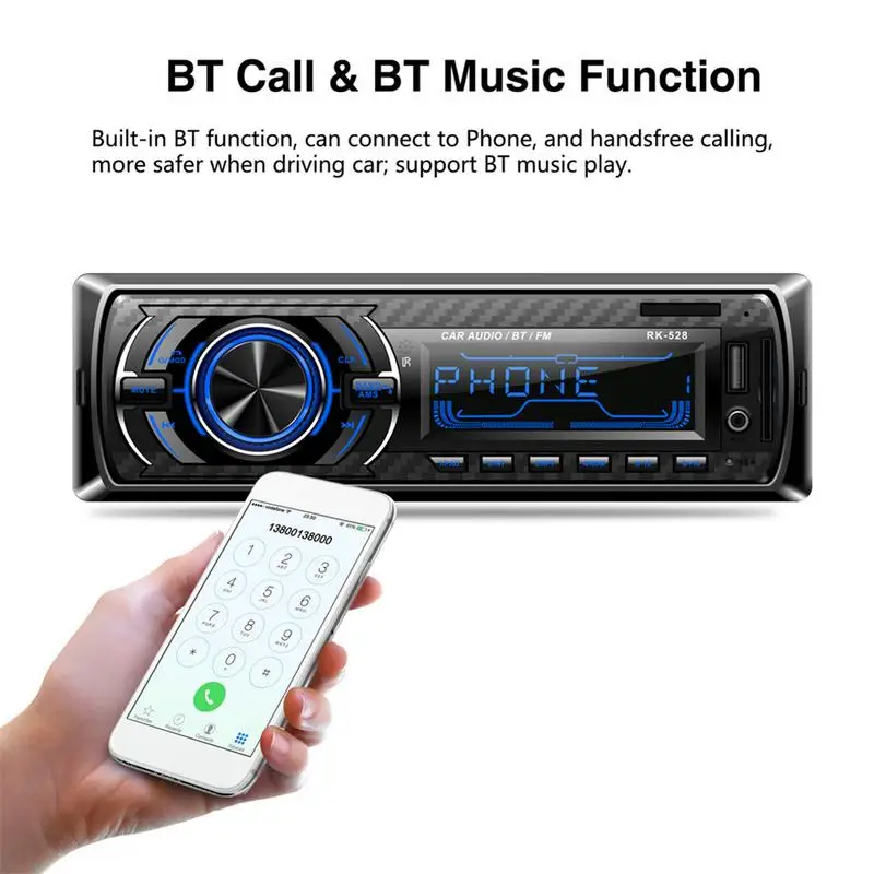 

RK-528 12V Car MP3 Player Bluetooth FM Radio AUX USB 7-Color Backlight
