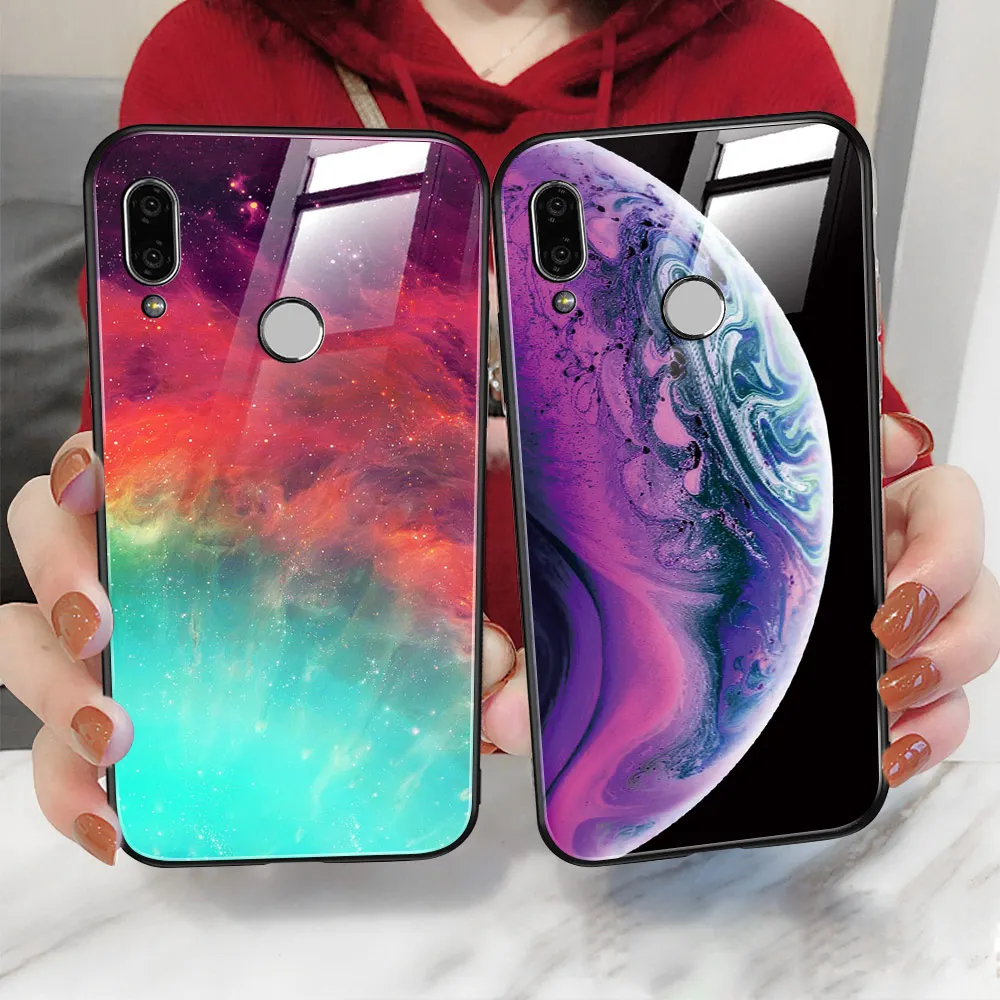 Hisomone Стекло силиконовый чехол на huawei P20 Lite P Smart Роскошные пространство обложка
