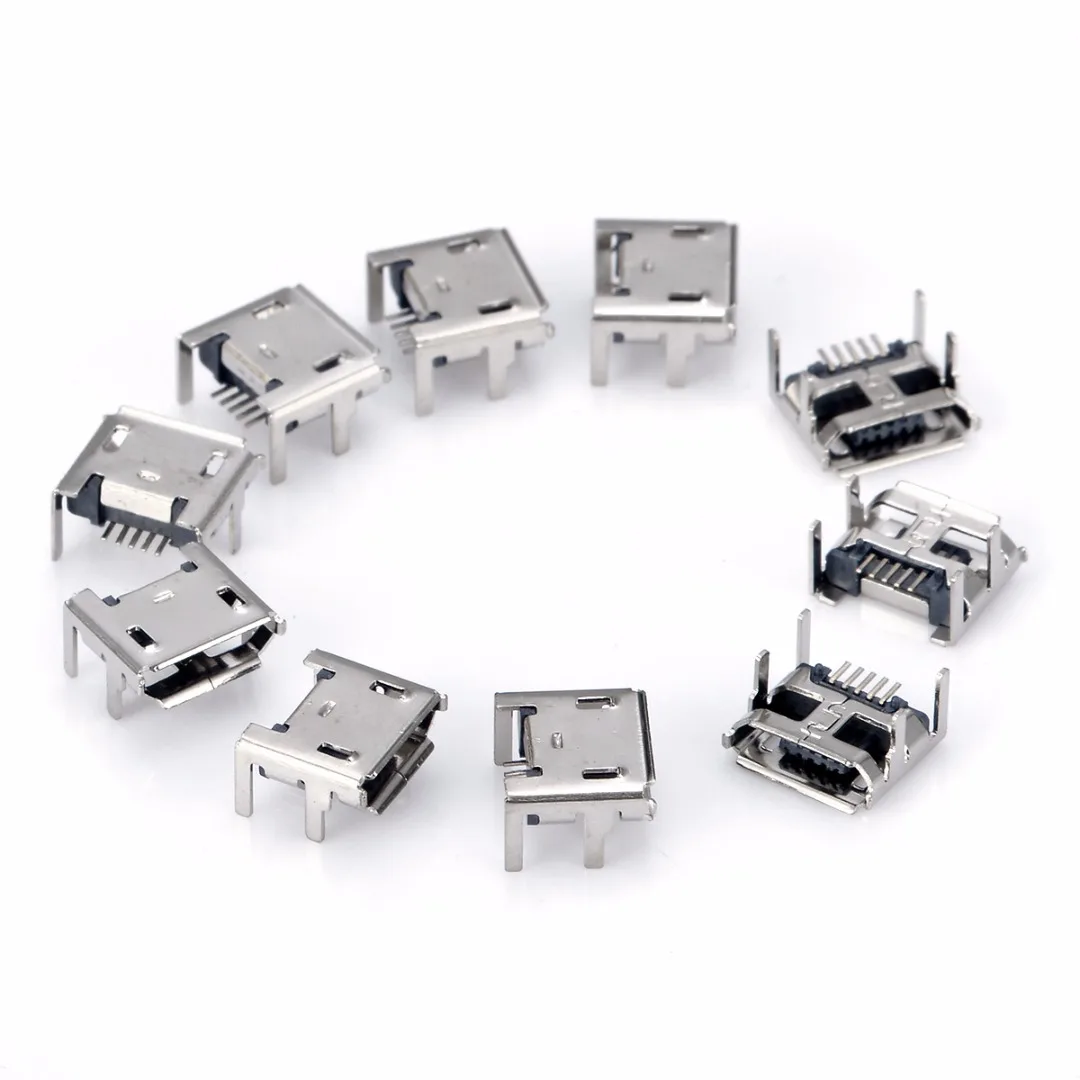 10 шт. Micro Тип usb B 180 градусов 5pin DIP Разъем для мобильного телефона мини зарядка через usb разъем прямой рот