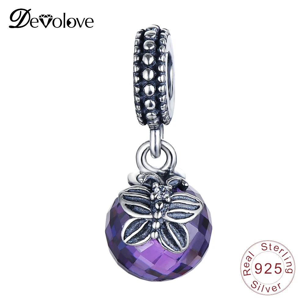 

Devolove Purple CZ Ball Dangle With Butterfly Bead Fit Pandora Bracelet Pendant 925 Sterling Silver Fine Jewelry Dropshipping