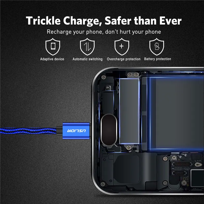 USB Type C кабель USLION для быстрой зарядки и передачи данных Samsung S9 S8 Note9 Xiaomi Mi 8 F1 Huawei Mate