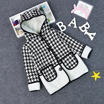

Children's long hoodie coat girls plaid cotton coat
