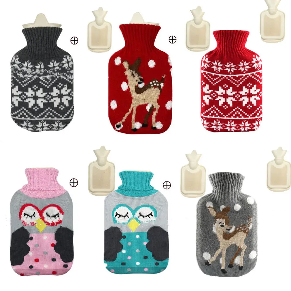 500 1000ml Hot Water Bottle Bag With Knit Cover Case Winter Warm