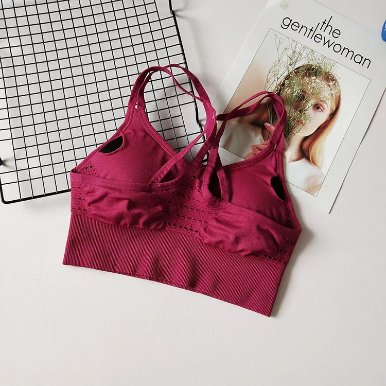 

Hollow Out Seamless Sports Bra For Women Gym Back Cross Strappy Fitness Women Sports Bras With Removable Pads Gym Active Wear