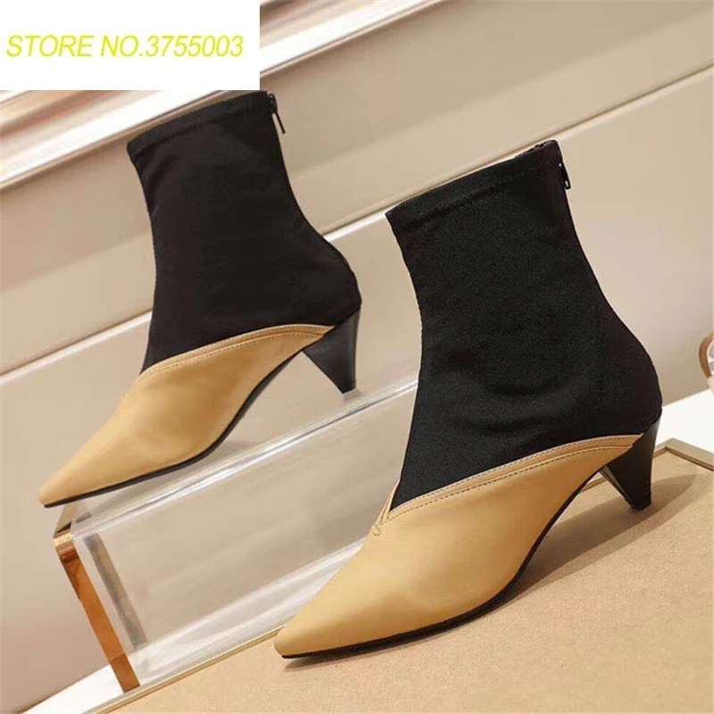

2018 genuine leather Boots women patchwork pointy toe Ankle Boots newest Autumn winter martin boots botas feminina Woman Boots