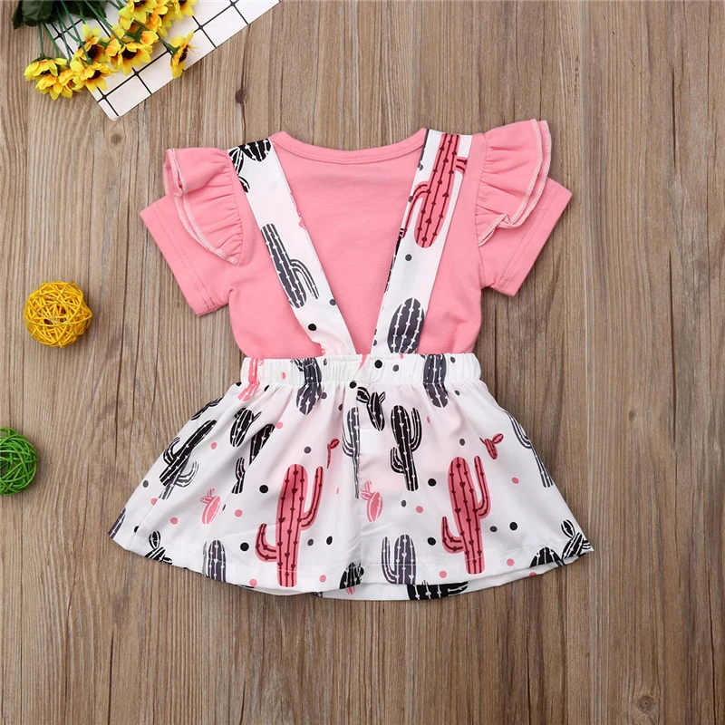 Одежда для новорожденная девочка модная футболка Топ Юбка-комбинезон с цветочным рисунком летний комплект одежды для малышей хлопковая одежда для девочек