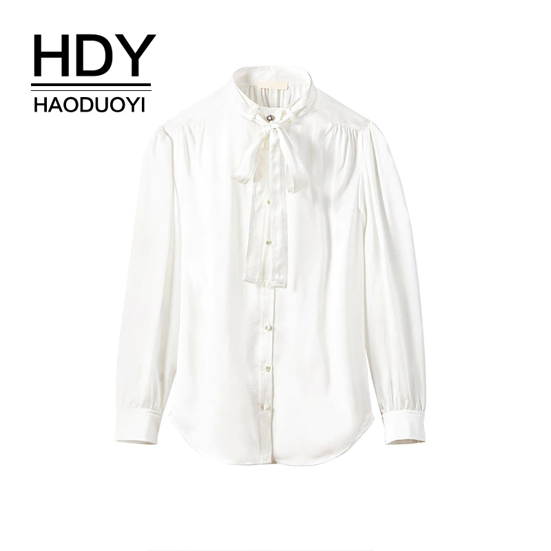 HDY haoduoyi/симпатичная Однотонная рубашка для деловой женщины с бантом на вороте и