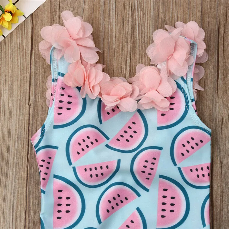 Family Matching One-Piece Suits Toddler Infant Baby Girls Watermelon Swimsuit 3D Flower Swimwear Swimming Bikini