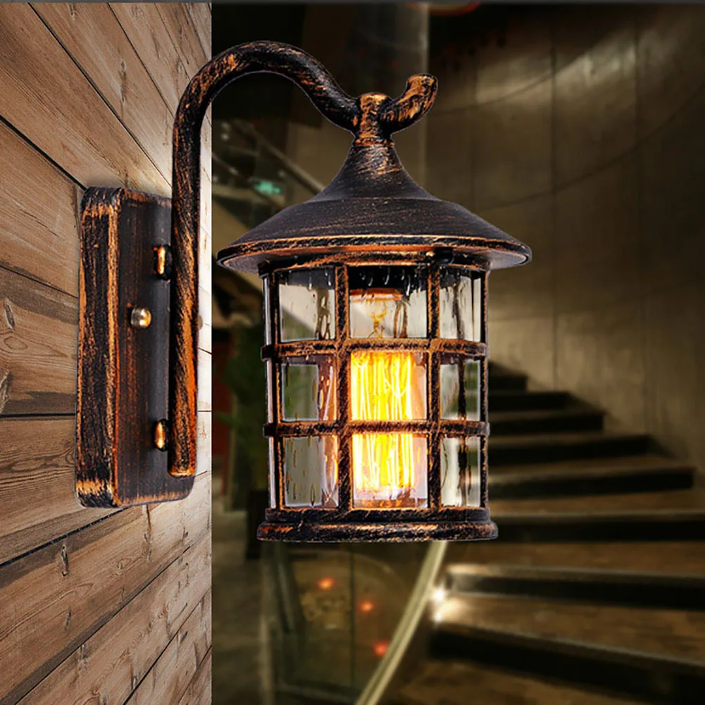 

Rustic Iron Waterproof Outdoor Wall Lamp Vintage Kerosene Lantern Street Light Industrial Wall Sconce For Bar Coffee Shop