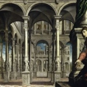 Благовещение c. 1545 1550 Paris Bordone (1500 1571/Italian) Musee des Beaux Arts Caen Poster Print (18x24)|Таблички и
