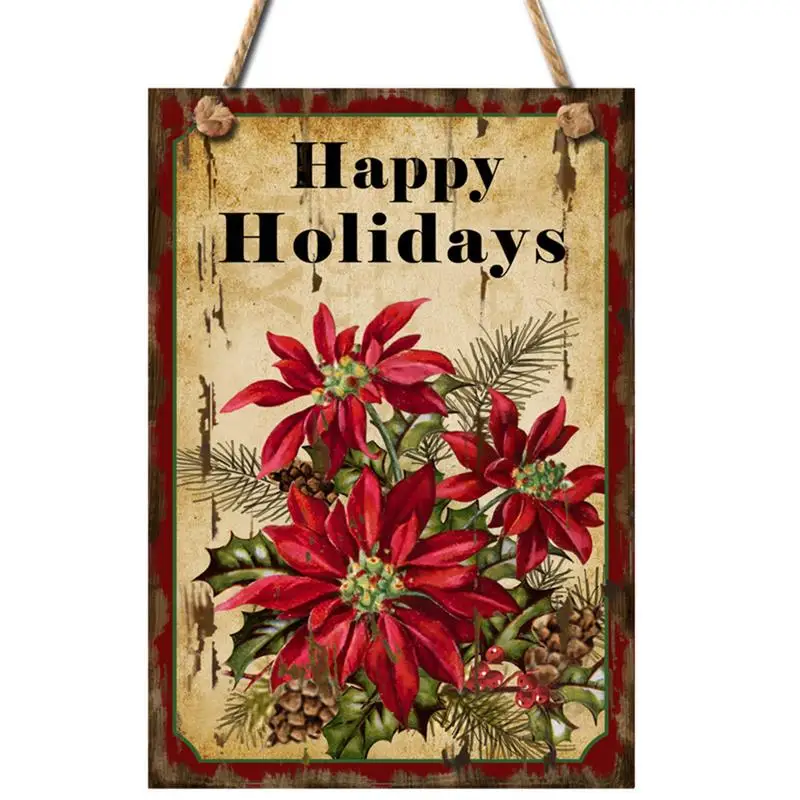 

Happy Holidays Banner Wooden Creative Decorative Flower Art Practical Ornaments Hanging Plate Christmas Doors Hanging Board